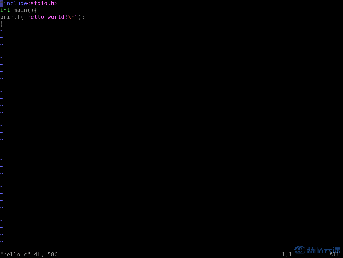 实验一：写一个hello world小程序 - 蓝桥云课
